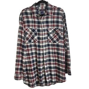 Williams Bay White Red Plaid Flannel Shirt Long Sleeve Heavyweight Size L TALL